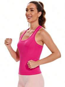 Workout Tank Tops For Women Sleeveless Gym Tops Seamless Racerback Athletic Yoga Shirts - 野莓 - 查看 4