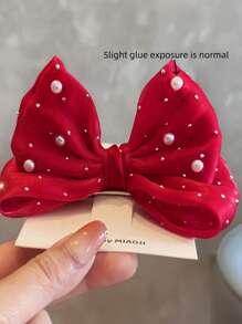 1pc Cute & Sweet Rhinestone Bow Decor Hair Clip For Girls (Shipped Without Card) - Red - View 5