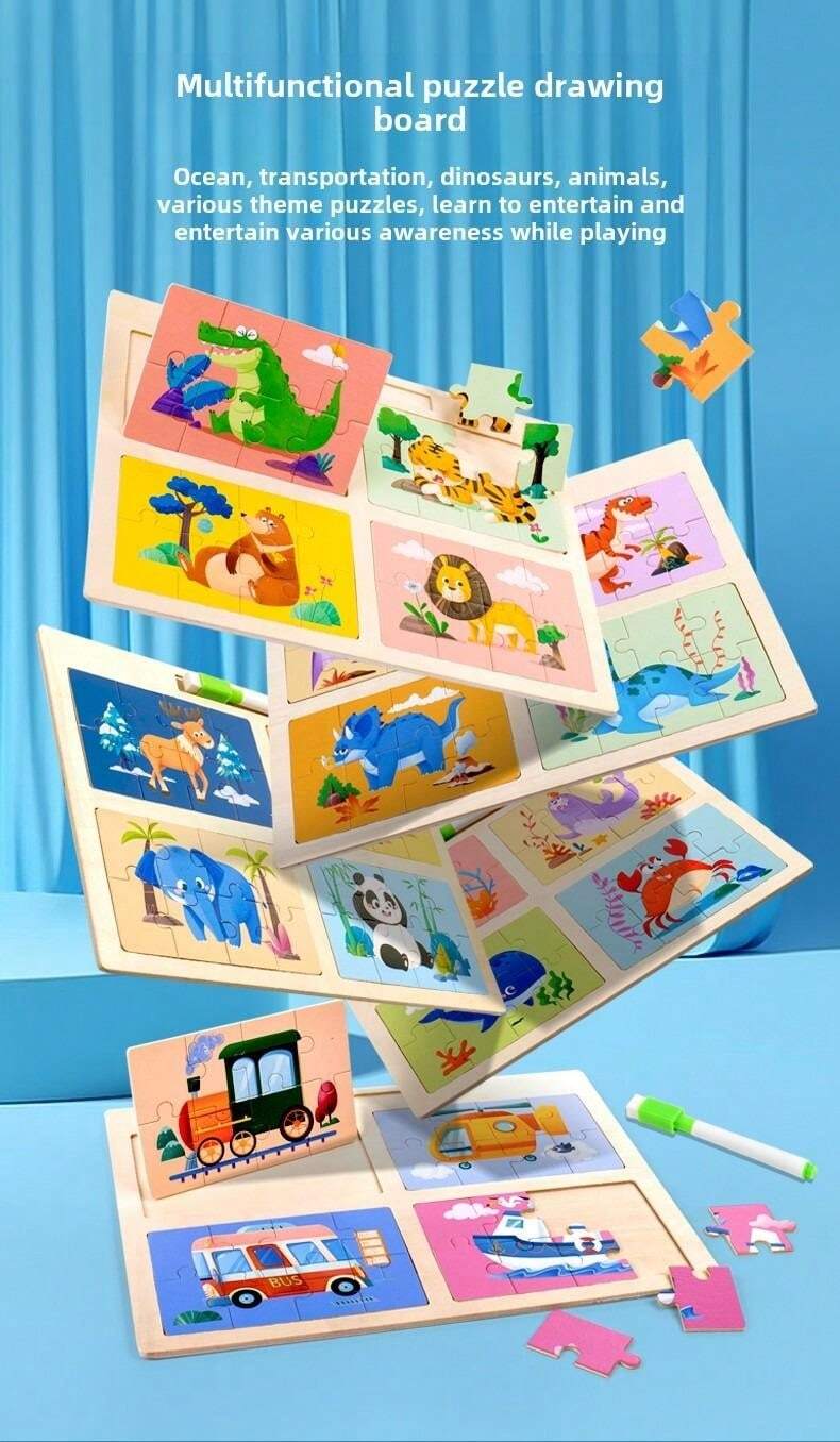 5In1 Wooden Drawing Board Jigsaw Puzzles Children's Enlightenment