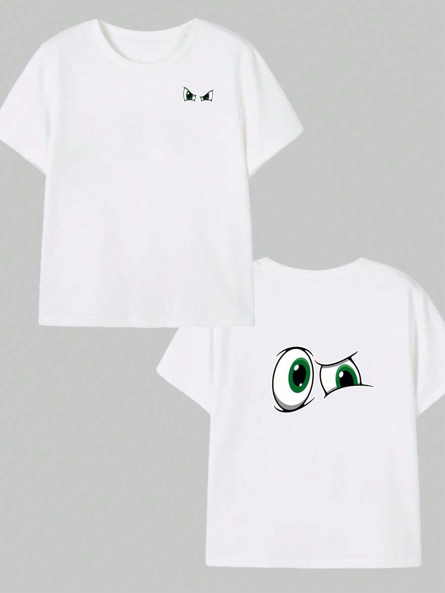 Cartoon Character Eye Printed T-Shirt Unisex Short Sleeve Comfort Casual - trắng - Xem 1