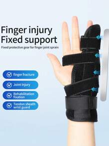 1 pieza Entablillado de aluminio para dedos con diseño transpirable para dar soporte al dedo y prevenir torceduras, para el meñique y el anular - Negro - Ver 1