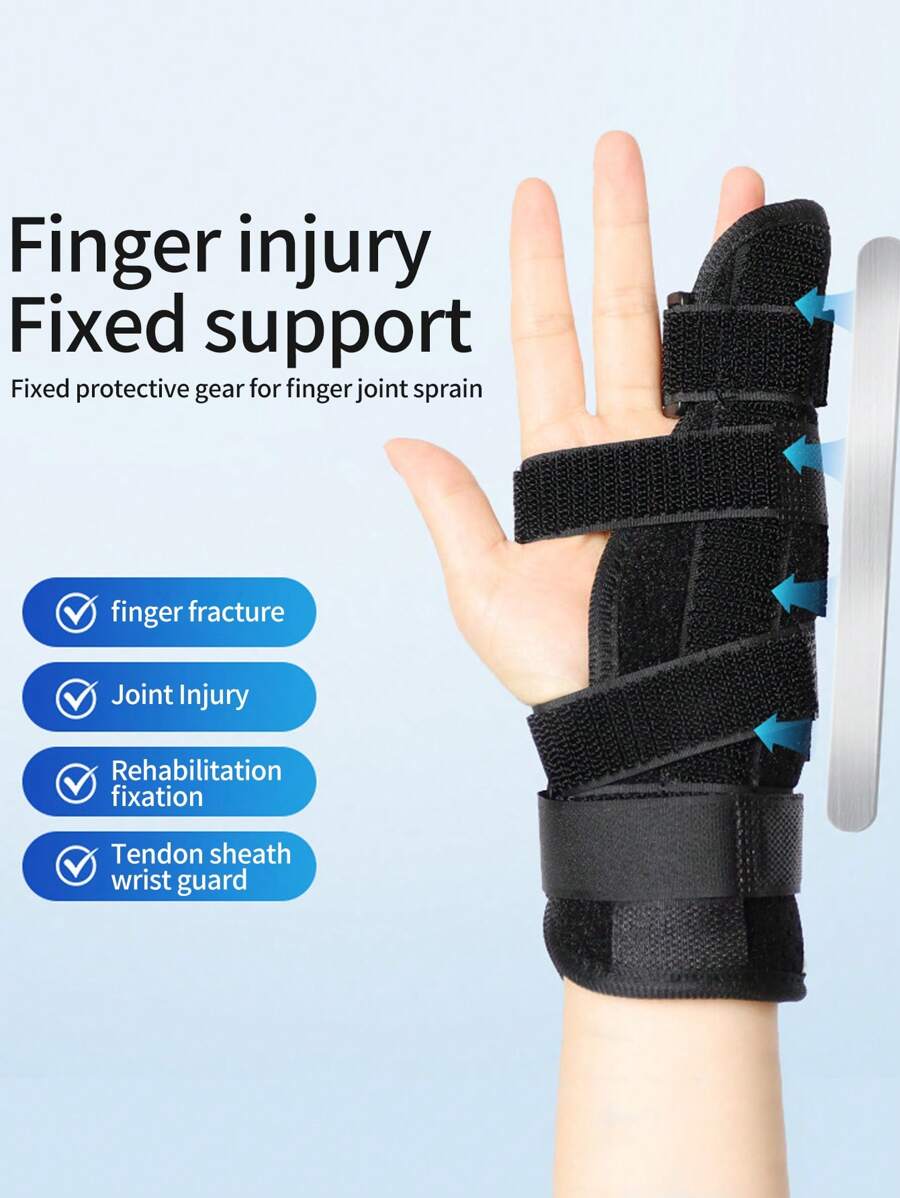 1 pieza Entablillado de aluminio para dedos con diseño transpirable para dar soporte al dedo y prevenir torceduras, para el meñique y el anular - Negro - Ver 1