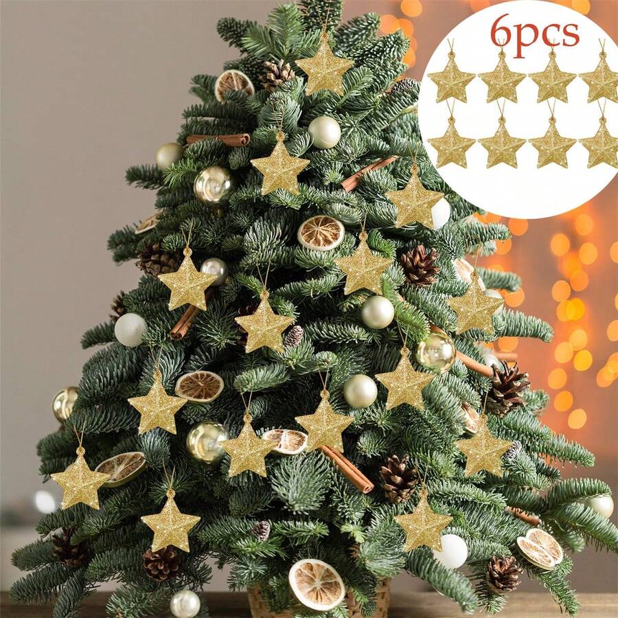 6 đồ trang trí ngôi sao lấp lánh màu vàng, mặt dây chuyền cây thông Noel bằng nhựa lễ hội, không cần nguồn điện, đồ trang trí ngày lễ cho nhà bếp và gia đình, đồ trang trí tiệc Giáng sinh, 2025 - Nhiều màu - Xem 1