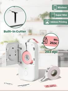 Phomemo 1pc Label Maker Machine With 1 Roll 12x40mm, 0.47"X 1.57" White Sticker Thermal Label Tape- D30 Portable Wireless Printer In Hand Size, Inkless Thermal Label Maker With 203dpi HD Printing Resolution, Small Printer Supports 6/12/14/15mm, 0.24"/0.47"/0.55"/0.59" Thermal Labels, Rechargable Label Makers With 1200mAh Built-In Durable Battery, Mini Smart Label Maker Compatible With Ios & Android, Easy To Use Labeler For Home, Kitchen, Medicine Box, Office, School, Stores, Organization, Portab - 白色 - 查看 4