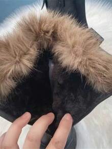 LangMoon Women's Chunky Platform Chelsea Boots Mid Calf Boots Square Toe Pull-On Ankle Booties Thermal Lined - Black - View 5