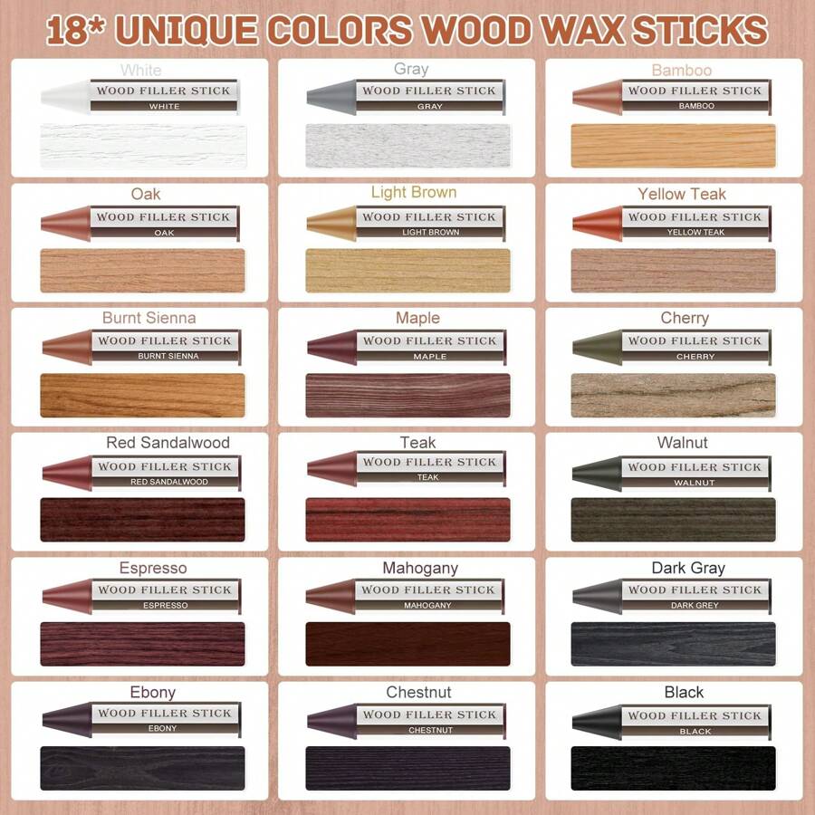 DEWEL DEWEL Wood Filler Sticks, 18 Colors Wood Crayons For Scratches