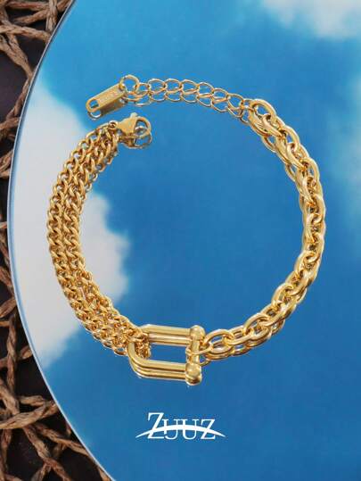 1 pieza Pulsera de acero inoxidable estilo punk para mujer, pulsera de cadena gruesa, pulsera dorada, regalo de joyería para mejores amigas