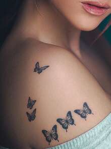 1 件草本汁半永久性蝴蝶纹身，Y2K 风格，独特设计的小图案，7-14 天不褪色、不反光，适用于手指、耳朵、颈部、肩部、锁骨和身体，临时纹身贴纸 - 藍色 - 查看 2