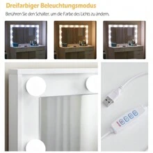 CLIPOP Große Schminktisch Weiß mit LED Beleuchtung und Hocker, Kosmetiktisch mit Spiegel, 4 Schubladen, Aufbewahrungsschrank und Hocker, Frisierkommode Frisiertisch Schlafzimmermöbel Vanity Set