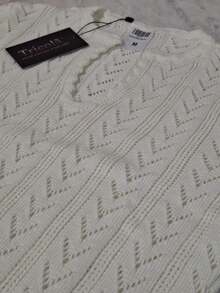 V-Neck Knit Blouse - 白色 - 查看 2