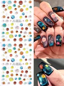 2 miếng dán móng tay hình hành tinh vũ trụ hoạt hình 5D, miếng dán móng tay hình ba chiều, trang trí móng tay, miếng dán móng tay hình hành tinh vũ trụ, trang trí nghệ thuật móng tay hình thiên hà hình học ngoài hành tinh, hình dán ngôi sao, phụ kiện làm móng - Nhiều màu - Xem 1