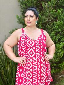 Women's Plus Size Jumpsuit Short Skirt With Printed Lining Summer - 顏色17 - 查看 1