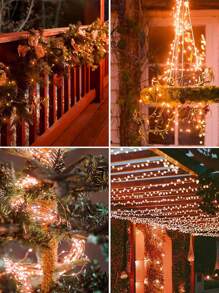 118Inch Copper Wire String Lights Balcony Outdoor Decorative Lighting String, Halloween LED String Lights, Thanksgiving Gift Fairy Lights, Harvest Festival Indoor And Outdoor Copper Wire String Lights With Remote, 8 Modes Twinkle, For Bedroom, Christmas, Birthday Party, Wedding, Centerpiece, Halloween, Bouquet, Autumn Yard Decoration Colorful String Lights, Halloween Flameless Candle, Battery Powered (Not Included) - 橘色 - 查看 7