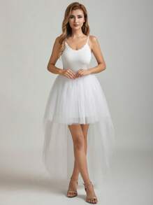 1 Pc High Low Tulle Tutu Skirt For Prom Party Christmas Evening White Black Dark Green Red - Multicolor - View 6