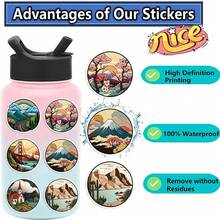 54PCS Nhãn dán phong cảnh ngoài trời Nhãn dán vinyl Sổ lưu niệm, Nhật ký, Máy tính xách tay, Cản, Ván trượt, Bình nước, Máy tính, Điện thoại, Phim hoạt hình, Mũ bảo hiểm, Nhãn dán ô tô - Nhiều màu - Xem 9