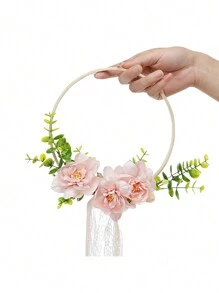1件金属花环，适用于婚礼新娘、伴娘手持丝绸花环、新娘手持仿真玫瑰花束、西式户外婚礼伴娘手持仿真花环、婚礼仿真、人造花环、户外婚礼手持花环、摄影道具、婚纱配饰、情人节配饰 - 彩色 - 查看 18