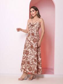 WOMEN'S LONG SLEEVELESS DRESS WITH HIGH WAIST AND PADS - Rỉ Nâu - Xem 3