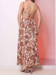 WOMEN'S LONG SLEEVELESS DRESS WITH HIGH WAIST AND PADS - Rỉ Nâu - Xem 4