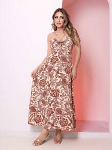 WOMEN'S LONG SLEEVELESS DRESS WITH HIGH WAIST AND PADS - Rỉ Nâu - Xem 1