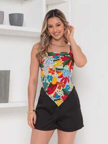 RAW CLOTHING One Size Shirt Set With Tie At The Back And Print, Shorts With Zipper And No Pocket - Black - View 2