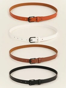 Bộ 4 món nhiều màu, thắt lưng khóa màu đen cho nữ, phong cách tối giản thời trang, phù hợp với váy, quần jean, thắt lưng da PU dùng hàng ngày - Nhiều màu - Xem 3