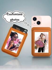 Text Customization: Simple And High-End Solid Color Leather Card Bag, Phone Back Sticker, Magnetic Leather Card Clip, Phone Back Sticker, Compatible With Apple Magnetic Card Bag, Card Cover, Card Holder, ID Card Holder