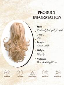 马尾辫接发，短爪夹马尾辫接发女士卷曲马尾辫接发自然柔软合成发女士马尾辫接发 - 彩色 - 查看 15