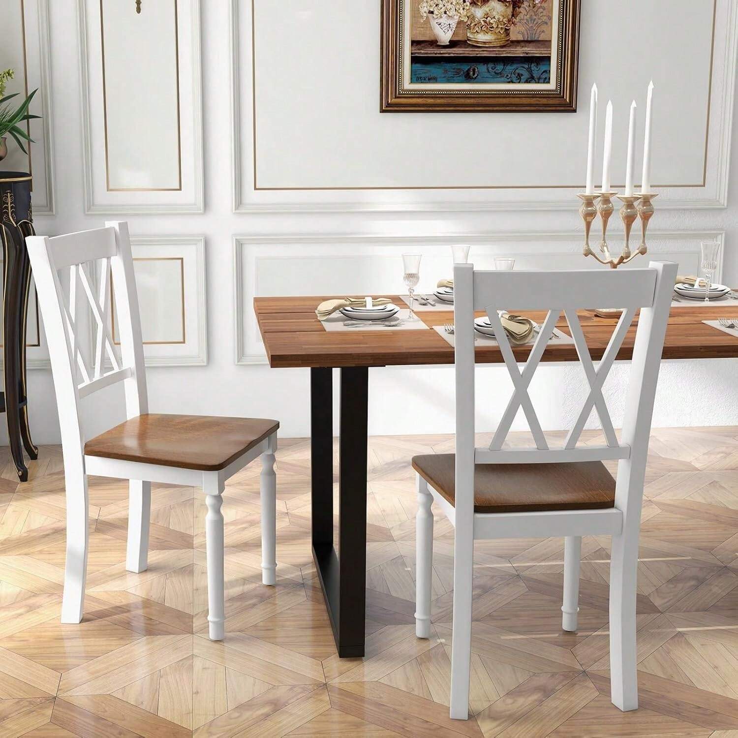 Dining Room Chairs Set Of 2 White, Wooden Farmhouse Kitchen Chairs With