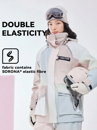 VECTOR MOTION Hooded Ski Jacket, Padded, Warm, Windproof, Waterproof, , Breathable, Elastic, For Single/Double Board Skiing Ski Outfits Winter