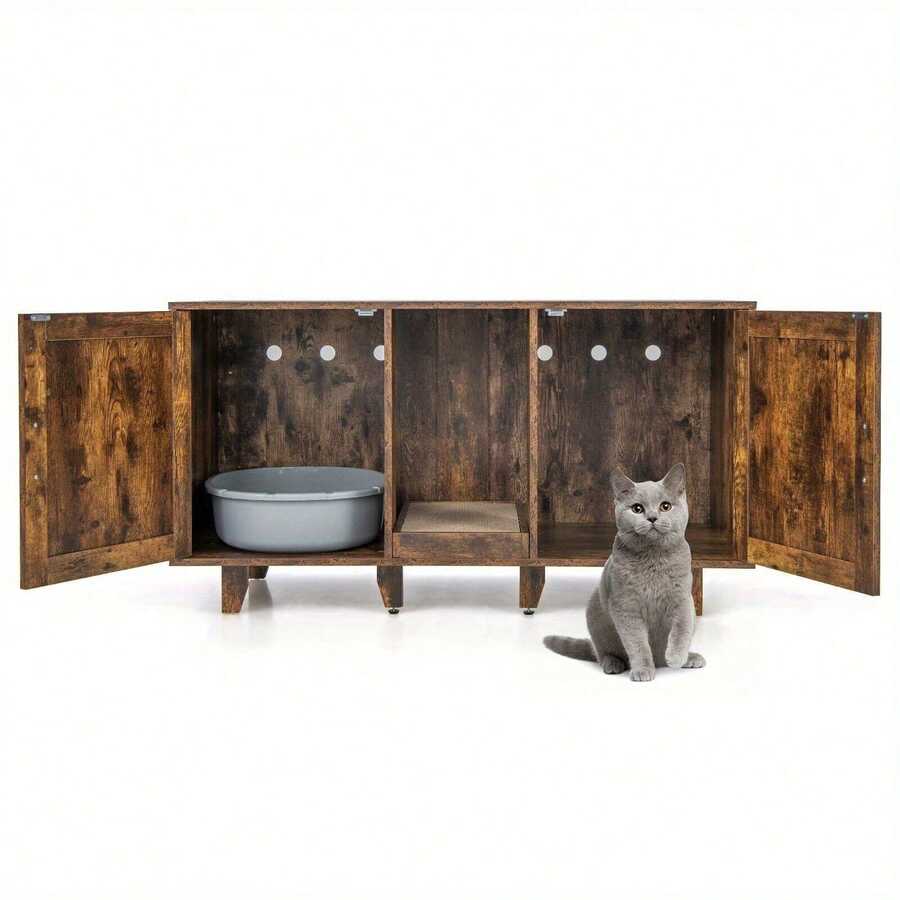 Large Cat Litter Box Enclosure Furniture Wooden Kitty Washroom Hidden