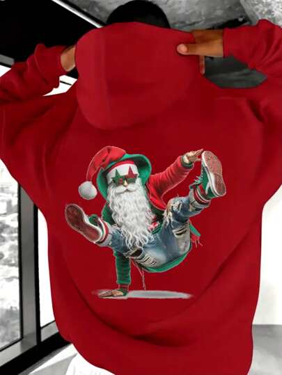 2025 Nowa, gruba, termiczna bluza z kapturem i podszewką dla mężczyzn, rozmiar plus, luźny krój, ciepła zimowa bluza z nadrukiem graficznym, modna, na Halloween/mundurek szkolny, czarno-szara, na Boże Narodzenie