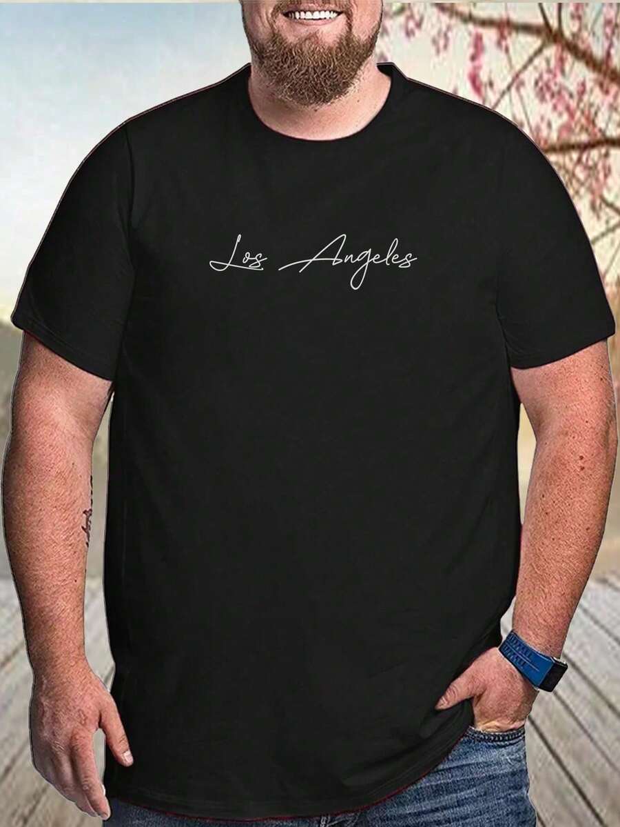 Men's Plus Size T-Shirt Printed With Los Angeles - màu đen - Xem 1