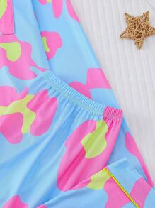 2 件套豹纹休闲服套装，舒适翻领长袖上衣和松紧腰宽松裤，女士休闲户外家居服，秋冬，两件套，秋季服装，清凉浅蓝色 - 藍色 - 查看 7