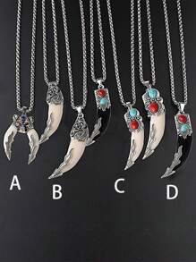 1pc Jewelry Dragon Head Wolf Tooth Pendant, Punk Retro Personalized Tough Urban Hip Hop Stainless Steel Necklace, Party/Birthday Gift - Silver - View 6