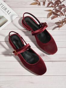 Giày sandal cao gót mũi vuông đính nơ màu đỏ tía mùa thu 2025, trang phục thường ngày và đi làm - Màu Đỏ Sâu - Xem 2