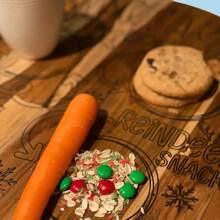 [Customized] 1pc Christmas Eve Santa Claus & Reindeer Themed Bamboo Tray Set - Snowflake Pattern Bamboo Round Serving Platter, Cookie Biscuit, Milk & Carrot Plate, Laser Engraved Cheese Tray, Holiday Party Tableware, Christmas Gift - Multicolor - View 6