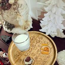 [Customized] 1pc Christmas Eve Santa Claus & Reindeer Themed Bamboo Tray Set - Snowflake Pattern Bamboo Round Serving Platter, Cookie Biscuit, Milk & Carrot Plate, Laser Engraved Cheese Tray, Holiday Party Tableware, Christmas Gift - Multicolor - View 7
