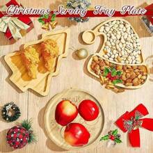 [Customized] 1pc Christmas Eve Santa Claus & Reindeer Themed Bamboo Tray Set - Snowflake Pattern Bamboo Round Serving Platter, Cookie Biscuit, Milk & Carrot Plate, Laser Engraved Cheese Tray, Holiday Party Tableware, Christmas Gift - Multicolor - View 8