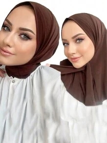 1pc Women's Fashion Accessory Headscarf, Muslim Instant Hijab With Convenient Button - Multicolor - View 3