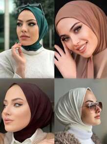 1pc Women's Fashion Accessory Headscarf, Muslim Instant Hijab With Convenient Button - Multicolor - View 4