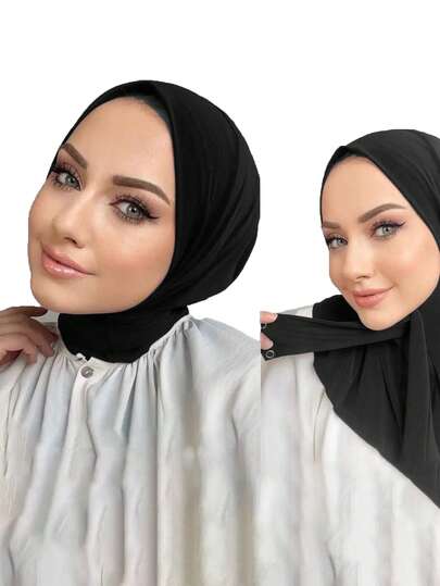 1pc Women's Fashion Accessory Headscarf, Muslim Instant Hijab With Convenient Button