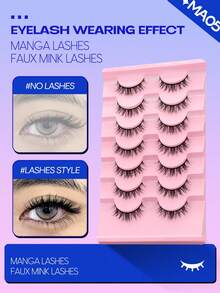 GROINNEYA Manga Lashes 7 对仿貂皮睫毛自然外观蓬松 3D 浓密睫毛柔软交叉纤细睫毛延长化妆适合派对旅行 (MA05) - 黑色 - 查看 7