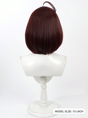 Ayase 13-Inch Red-Brown Cosplay Short Hair With Bangs, Wavy Synthetic Wig, Realistic Hair Top, Suitable For Role Play, Halloween, Christmas, Christmas Eve, Daily Wear, 1pc Wig Cap