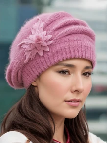 1 st bekväm stickad basker för kvinnor - varm, stretchig vintermössa i akryl med öronlappar, perfekt för skidåkning och utomhussammankomster - Multifärgad - Visa 7