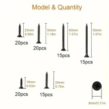 Set de 105/230 piezas de tornillos autoperforantes, conjunto de tornillos de acero al carbono negro, tornillos planos de cabeza cruzada, tornillos galvanizados para madera para carpintería, tamaños de M3.5*16-50mm
