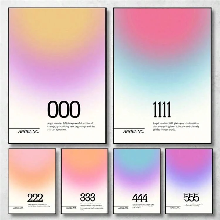 1pc Modern Angel Numbers Aura Cor Espiritual Estética Arte Pôster Pintura em Tela Impressões de Parede Imagem Para Sala de Estar Decoração de Casa Sem Moldura - Multicolorido - Ver 1
