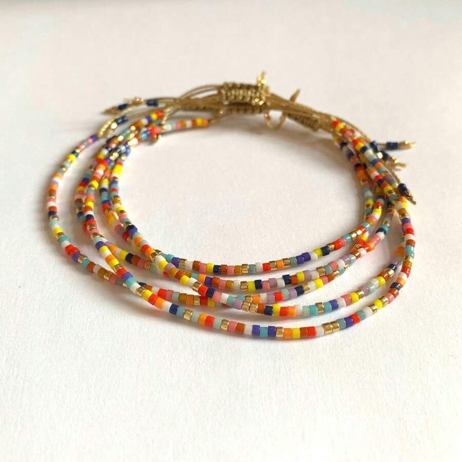 3pcs/Set Women's Bracelet And Anklet Set, Bohemian Style Colorful Glass