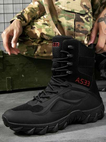 Men's Khaki Boots, Professional Training Boots, Field Hiking Boots, Waterproof Anti-Slip Comfortable Outdoor Shoes, Wear With Jacket