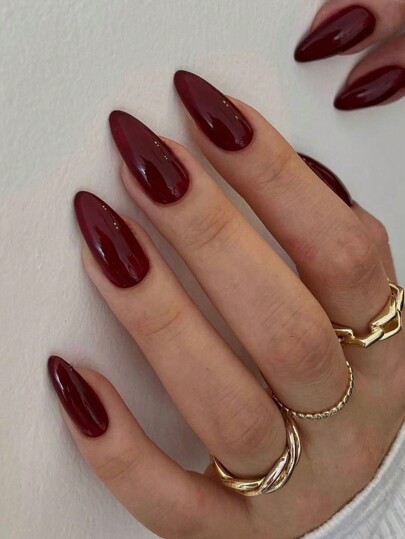 Eleva il tuo stile con il kit manicure di 24 pezzi di unghie finte lunghe mandorla solide a copertura totale, forniture per unghie con press-on.