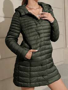 Giolshon Women's Plus Size Casual Hooded Jacket For Autumn/Winter, With Pockets, Layerable, Suitable For Cold Weather Commuting - Army Green - View 5